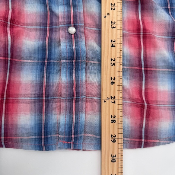 Canyon Guide Shirt Men Large Red Blue Plaid Snap Button Up Short Sleeves Western - Picture 10 of 11
